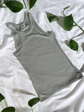 Sunday Best Ribbed Racerback Tank Sage Green | Size 2XS
